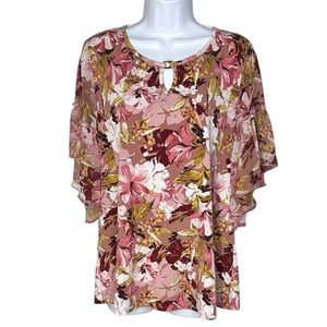 Elegant Floral Keyhole Blouse